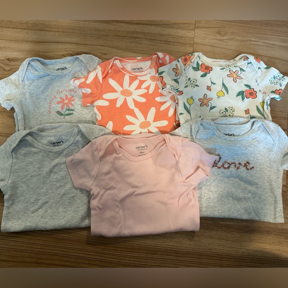 Carter's Floral and Solid Baby Onesies Set - Pink, Orange, Gray, White